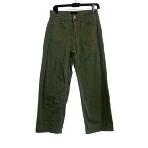 Quince Chino Cropped Wide Leg Pants size 28 Olive Green Organic Stretch Cotton